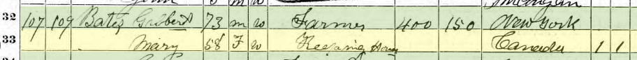 1870 US Census Record For Mary Udell Bates